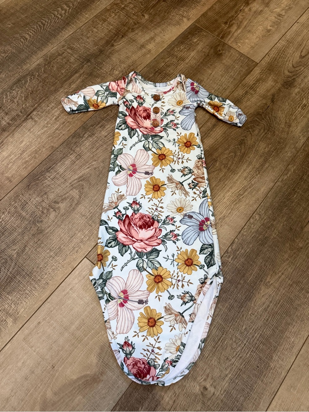Caden Lane Floral Knot Gown - White with Pink, Yellow & Green Flowers